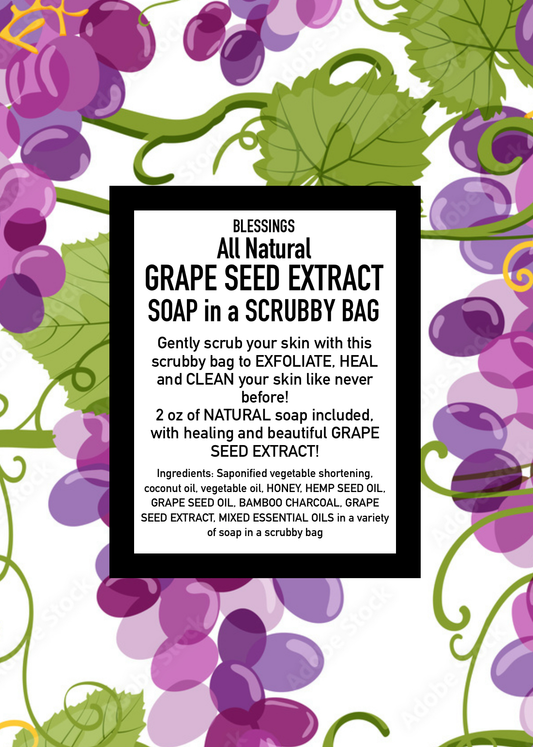 Grape Seed Extract Soap in a Scrubby Bag